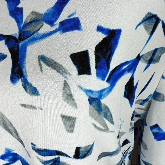 ALFANI Women’s White Navy Blue Ocean Blue Gray Abstract Bell Sleeve Tunic Large - Picture 5 of 15
